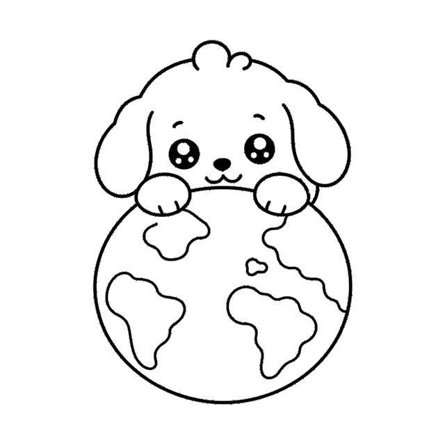 PuppyIP 小狗趴在地球上的线稿